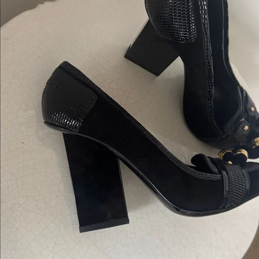 GIANMARCO LORENZI Elegant Black Leather Women's Heels Made in Italy Size 37 NWOB